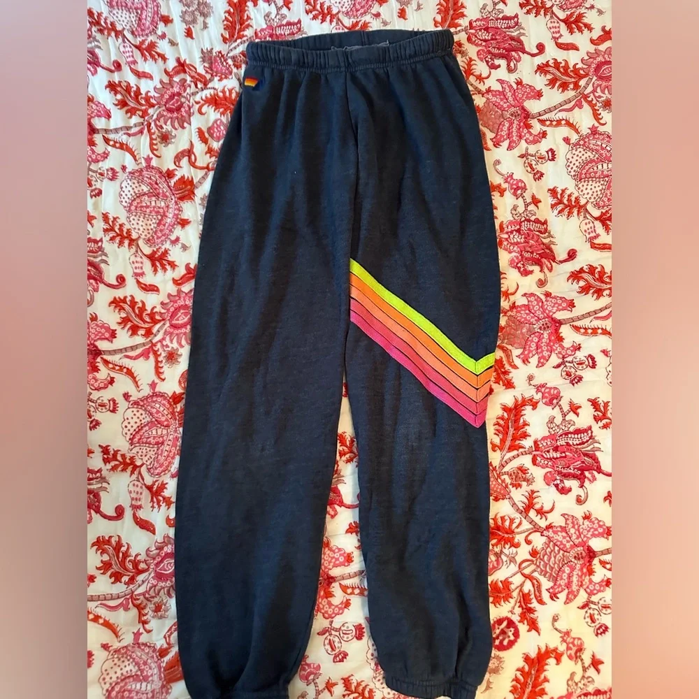*DISCONTINUED* AVIATOR NATION CHEVRON 5 SWEATPANT - HEATHER NAVY NEON - Picture 1 of 4